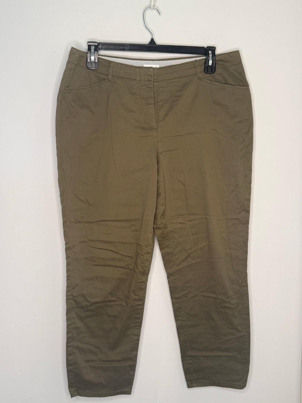 J.Jill Live-in Chino Olive Green Flat Front Mid-Rise Straight Leg Pants Size 16